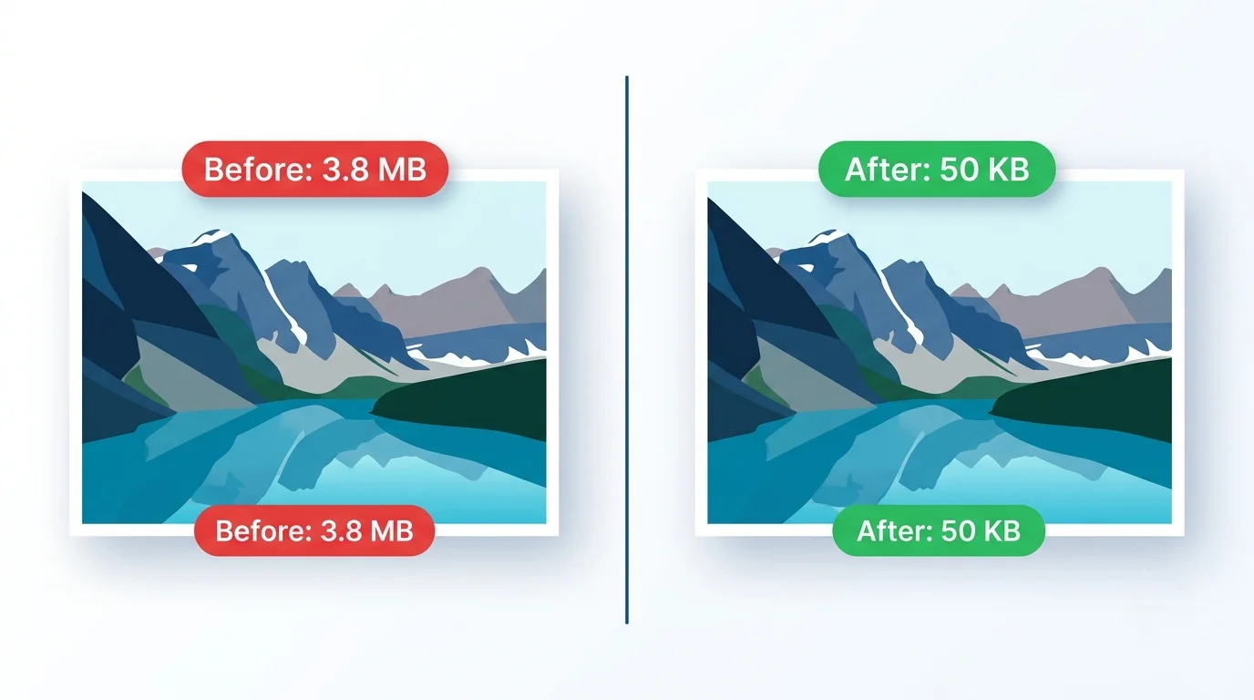 Before and after compressing an image to 50KB