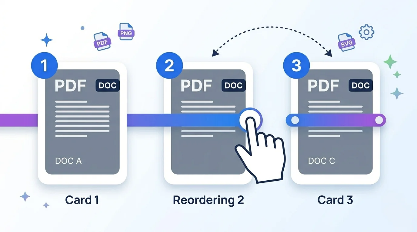 Drag PDF cards to merge PDF files in order