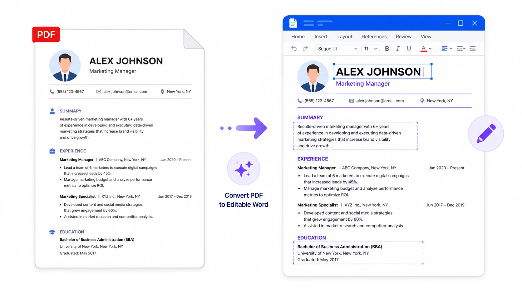 Convert a resume PDF to Word without uploading to edit it