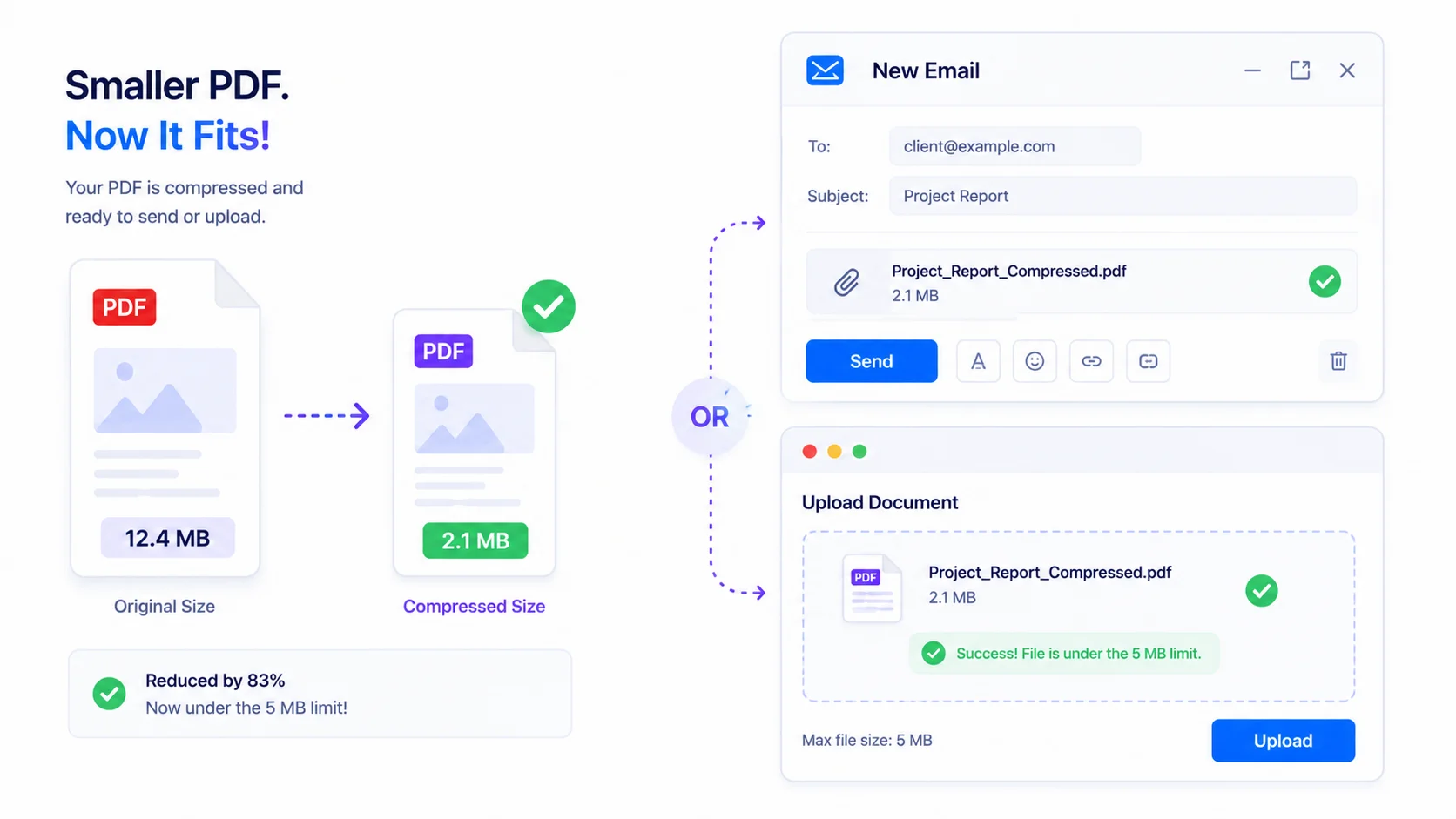 Compress PDF without uploading to meet an upload limit