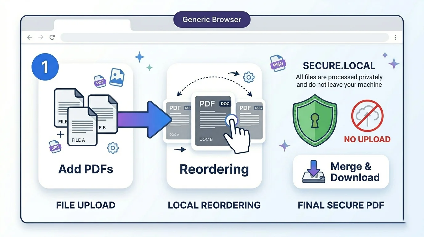 Private PDF merger that runs in your browser with no upload