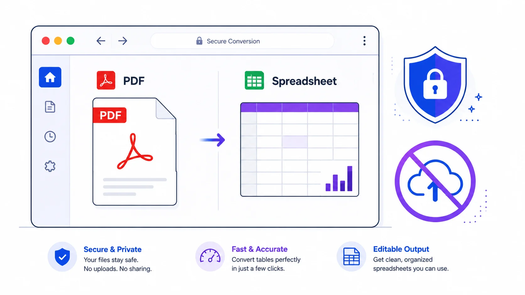 Private PDF to Excel converter that works without uploading