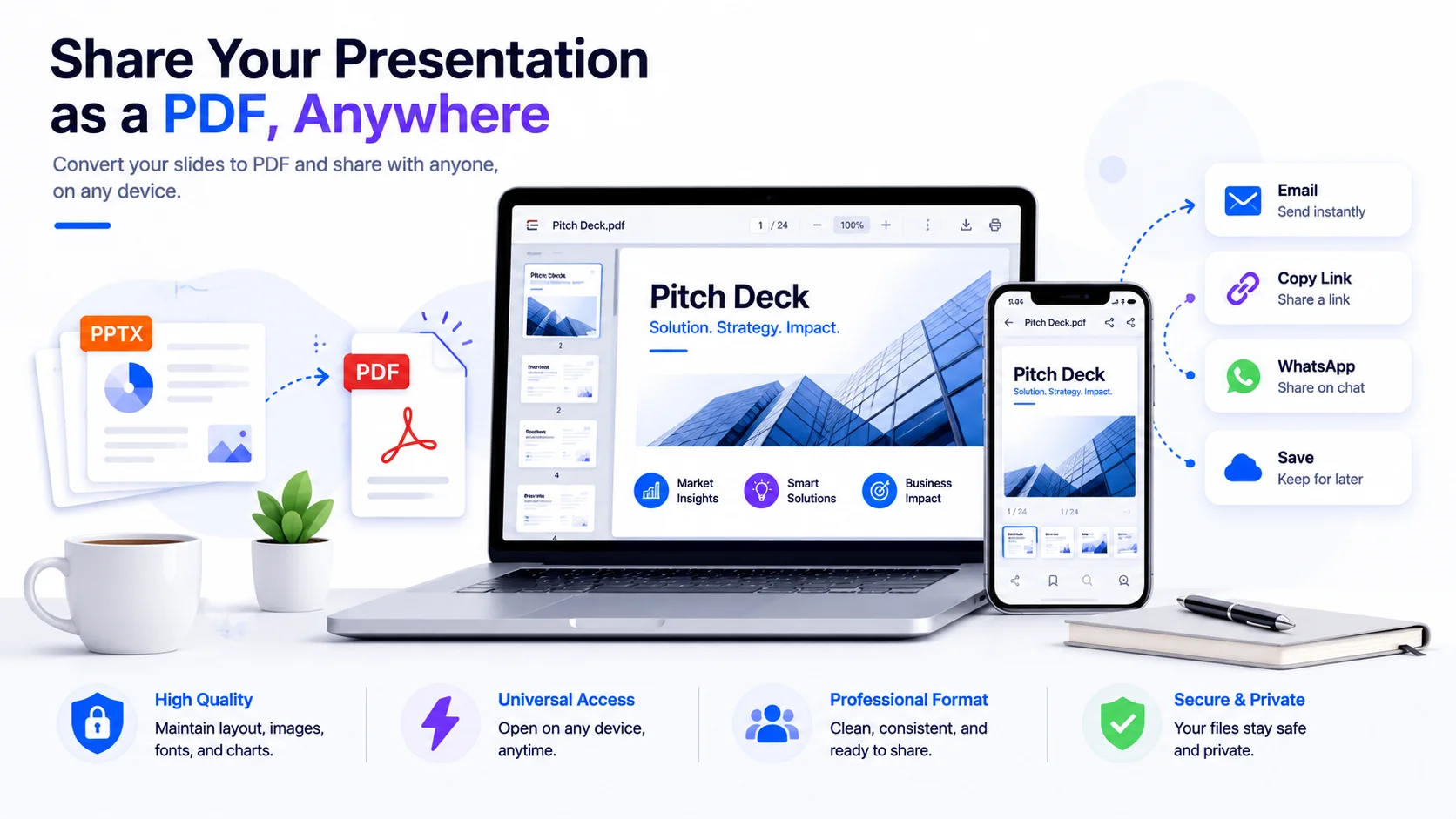 Share PowerPoint slides as a PDF without uploading